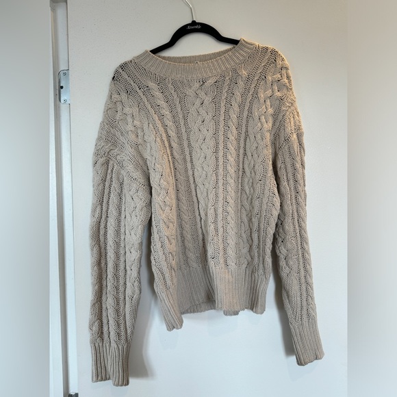 Reformation Sam Cotton Cashmere Oversized Crew Sweater in Gossamer Cable, size M - Picture 7 of 9